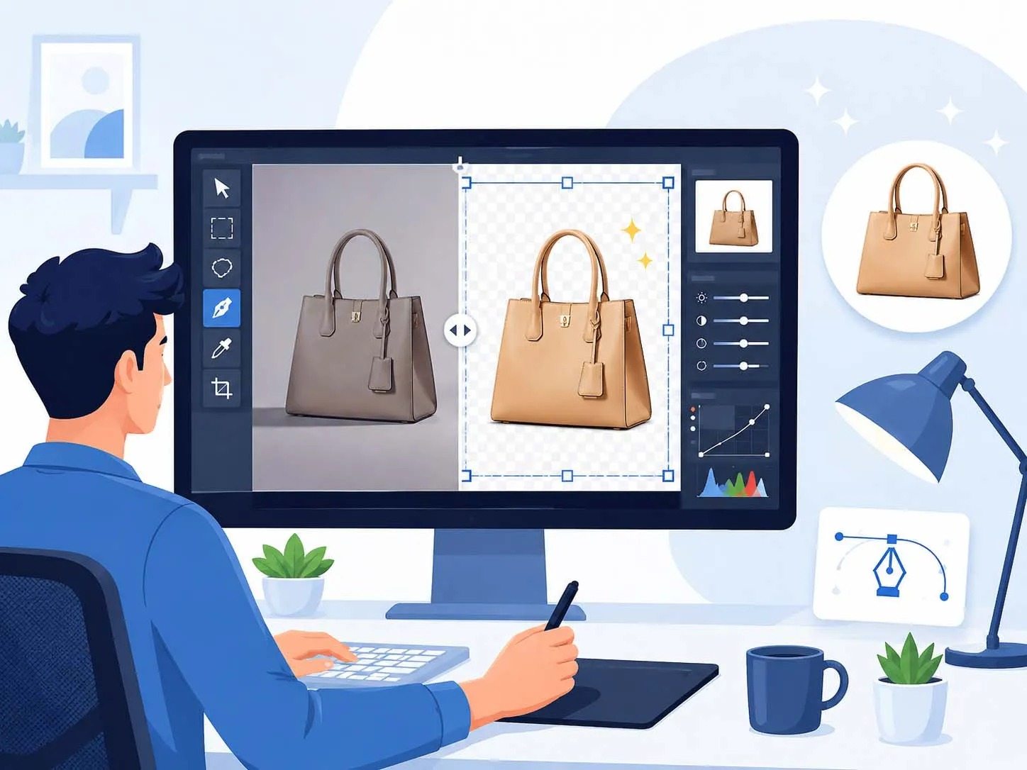 Professional image editing studio workspace